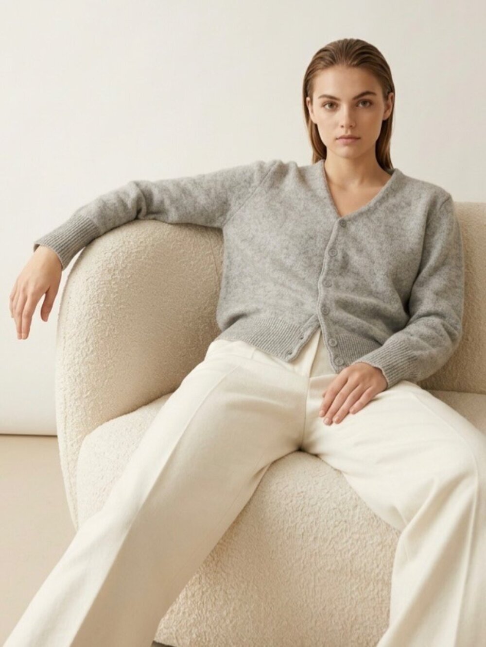 St George Minimalist Oversized Wool Cardigan Button Front Capsule Wardrobe